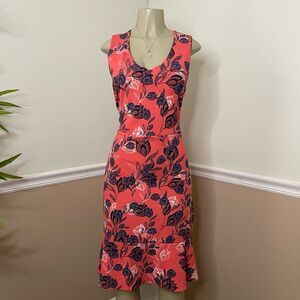 Banana Republic Factory Women's Coral Floral Ruffle-Hem A-Line Dress